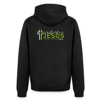 Jesus Christus Bibelvers Weg Wahrheit Leben Christ - Unisex Premium Bio Zip Hoodie - Schwarz - Hinten - Nico (187cm)