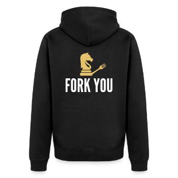 Schach Fork You Schachspieler Springer - Unisex Premium Bio Zip Hoodie - Schwarz - Hinten - Nico (187cm)