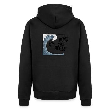 Head Over Heels Into Surfing Wave Surfing Ironie - Unisex Premium Bio Zip Hoodie - Schwarz - Hinten - Nico (187cm)