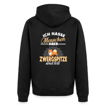 Zwergspitz sind toll Zwergspitz Pomeranian - Unisex Premium Bio Zip Hoodie - Schwarz - Hinten - Nico (187cm)