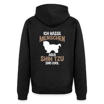 Shih Tzu sind toll Shih Tzu - Unisex Premium Bio Zip Hoodie - Schwarz - Hinten - Nico (187cm)