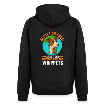 Windhund Umweltschutz Rettet die Erde Whippet - Unisex Premium Bio Zip Hoodie - Schwarz - Hinten - Nico (187cm)