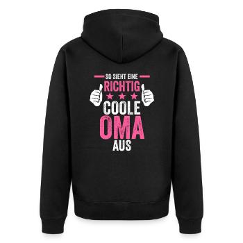 So sieht eine richtig coole Oma aus - Unisex Premium Bio Zip Hoodie - Schwarz - Hinten - Nico (187cm)