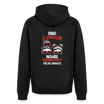 Oma und Enkelin - Unisex Premium Bio Zip Hoodie - Schwarz - Hinten - Nico (187cm)