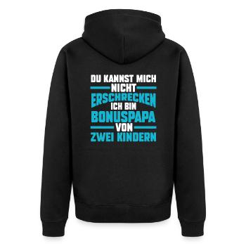 Bonuspapa von drei Kindern - Unisex Premium Bio Zip Hoodie - Schwarz - Hinten - Nico (187cm)