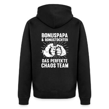 Bonuspapa Bonustochter - Unisex Premium Bio Zip Hoodie - Schwarz - Hinten - Nico (187cm)