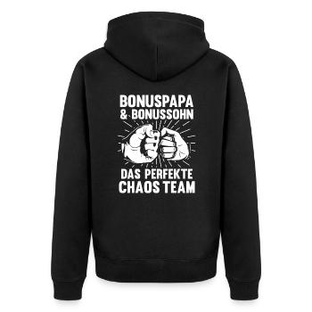 Bonuspapa Bonzssohn - Unisex Premium Bio Zip Hoodie - Schwarz - Hinten - Nico (187cm)