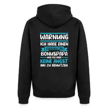Verrückte Bonuspapa - Unisex Premium Bio Zip Hoodie - Schwarz - Hinten - Nico (187cm)