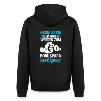 Großartiger Bonuspapa - Unisex Premium Bio Zip Hoodie - Schwarz - Hinten - Nico (187cm)