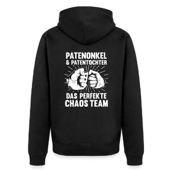 Patenonkel und Patentochter - Unisex Premium Bio Zip Hoodie - Schwarz - Hinten - Nico (187cm)