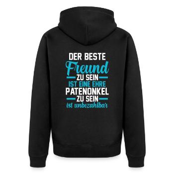 Patenonkel - Unisex Premium Bio Zip Hoodie - Schwarz - Hinten - Nico (187cm)