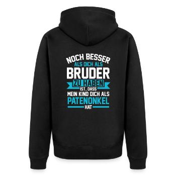 Bruder Patenonkel - Unisex Premium Bio Zip Hoodie - Schwarz - Hinten - Nico (187cm)