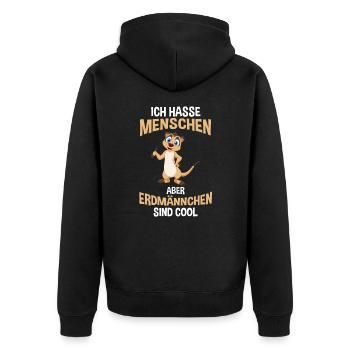 Ich hasse Menschen Erdmännchen - Unisex Premium Bio Zip Hoodie - Schwarz - Hinten - Nico (187cm)