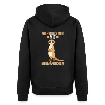 Mich gibt es nur mit Erdmännchen - Unisex Premium Bio Zip Hoodie - Schwarz - Hinten - Nico (187cm)