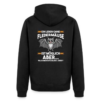 Fledermaus - Unisex Premium Bio Zip Hoodie - Schwarz - Hinten - Nico (187cm)