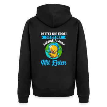 Umweltschutz Ente Tierschutz Enten - Unisex Premium Bio Zip Hoodie - Schwarz - Hinten - Nico (187cm)
