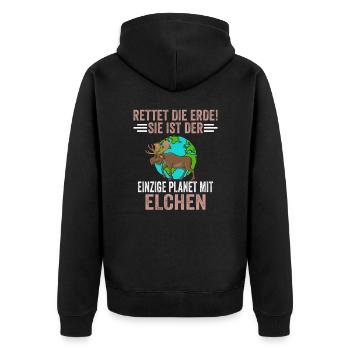 Umweltschutz Tierschutz Elch - Unisex Premium Bio Zip Hoodie - Schwarz - Hinten - Nico (187cm)
