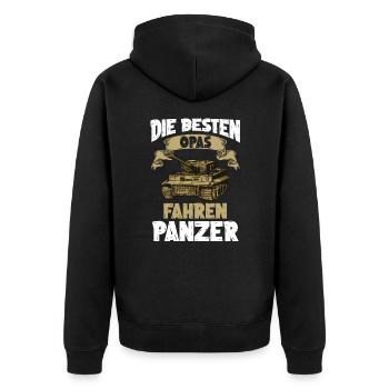 Opa Großvater Militär Panzer Fahrer - Unisex Premium Bio Zip Hoodie - Schwarz - Hinten - Nico (187cm)