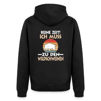 Wildschwein - Unisex Premium Bio Zip Hoodie - Schwarz - Hinten - Nico (187cm)