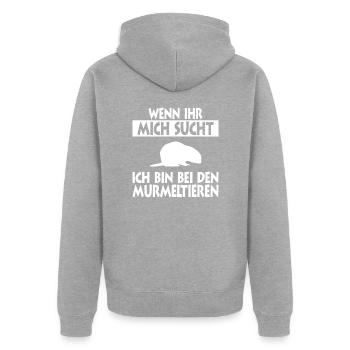 Murmeltier - Unisex Premium Bio Zip Hoodie - Grau meliert - Hinten - Nico (187cm)