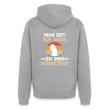 Murmeltier - Unisex Premium Bio Zip Hoodie - Grau meliert - Hinten - Nico (187cm)