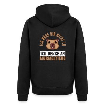 Murmeltier - Unisex Premium Bio Zip Hoodie - Schwarz - Hinten - Nico (187cm)