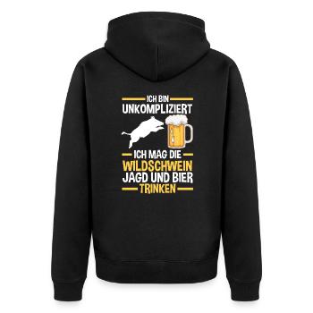 Jäger Wildschweinjagd Bier Jagd - Unisex Premium Bio Zip Hoodie - Schwarz - Hinten - Nico (187cm)