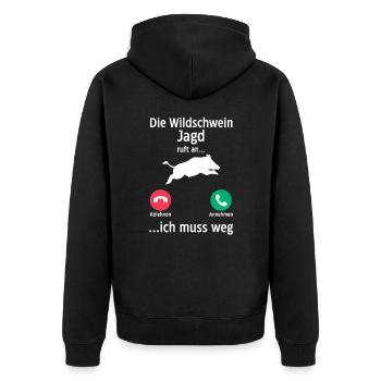 Jäger Wildschweinjäger Jagd - Unisex Premium Bio Zip Hoodie - Schwarz - Hinten - Nico (187cm)