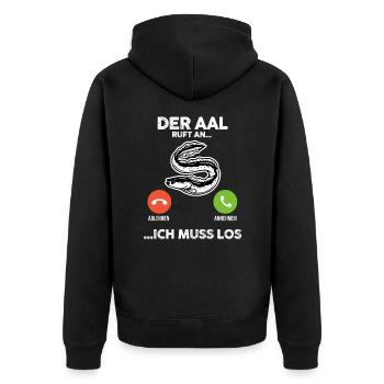 Angeln Angler Aal Fischer - Unisex Premium Bio Zip Hoodie - Schwarz - Hinten - Nico (187cm)