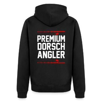 Angeln Dorsch Angler - Unisex Premium Bio Zip Hoodie - Schwarz - Hinten - Nico (187cm)
