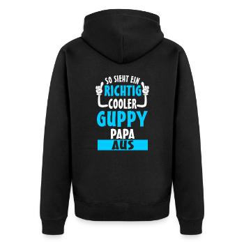 Papa Guppy Vater Vatertag Guppy - Unisex Premium Bio Zip Hoodie - Schwarz - Hinten - Nico (187cm)
