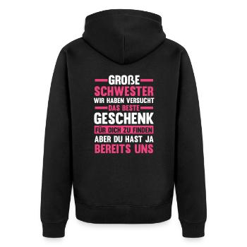Schwestern Geschwister Schwester - Unisex Premium Bio Zip Hoodie - Schwarz - Hinten - Nico (187cm)