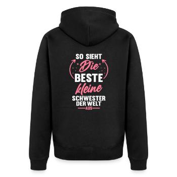 So sieht die beste Kleine Schwester der Welt aus - Unisex Premium Bio Zip Hoodie - Schwarz - Hinten - Nico (187cm)