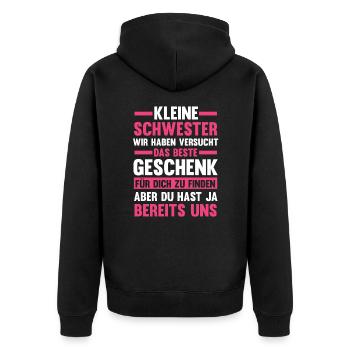 Schwestern Geschwister Schwester - Unisex Premium Bio Zip Hoodie - Schwarz - Hinten - Nico (187cm)