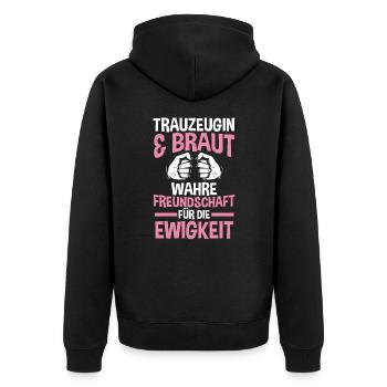 Trauzeugin - Unisex Premium Bio Zip Hoodie - Schwarz - Hinten - Nico (187cm)