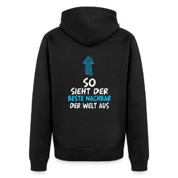 Bester Nachbar - Unisex Premium Bio Zip Hoodie - Schwarz - Hinten - Nico (187cm)