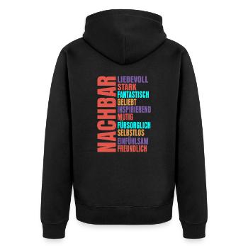 Nachbar - Unisex Premium Bio Zip Hoodie - Schwarz - Hinten - Nico (187cm)