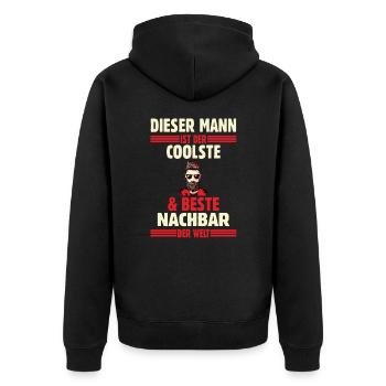 Nachbar - Unisex Premium Bio Zip Hoodie - Schwarz - Hinten - Nico (187cm)