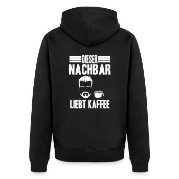 Kaffee Nachbar - Unisex Premium Bio Zip Hoodie - Schwarz - Hinten - Nico (187cm)