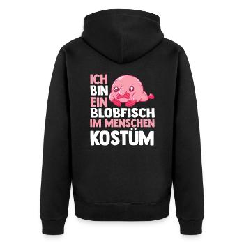 Blobfisch - Unisex Premium Bio Zip Hoodie - Schwarz - Hinten - Nico (187cm)