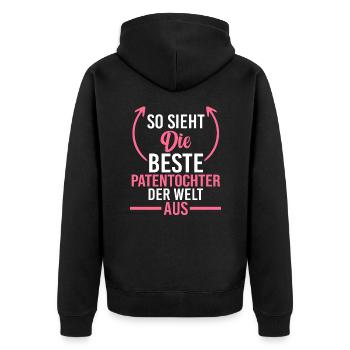 Bestes Patenkind Patentochter - Unisex Premium Bio Zip Hoodie - Schwarz - Hinten - Nico (187cm)