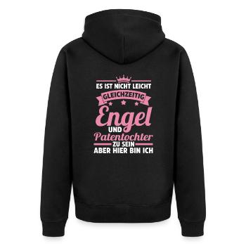 Patenkind Patentochter - Unisex Premium Bio Zip Hoodie - Schwarz - Hinten - Nico (187cm)