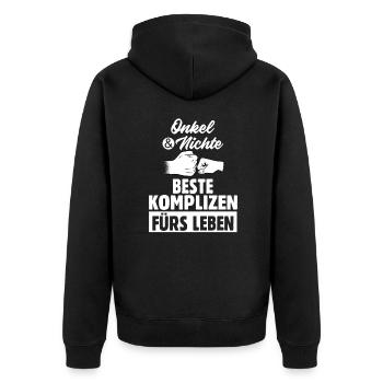 Onkel und Nichte - Unisex Premium Bio Zip Hoodie - Schwarz - Hinten - Nico (187cm)