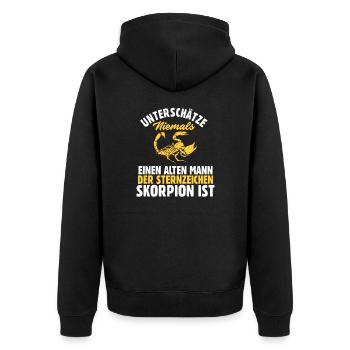 Sternzeichen Skorpion - Unisex Premium Bio Zip Hoodie - Schwarz - Hinten - Nico (187cm)
