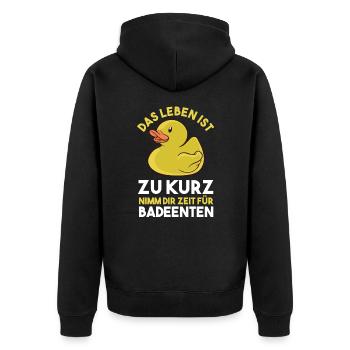 Ente Gummiente Badeente - Unisex Premium Bio Zip Hoodie - Schwarz - Hinten - Nico (187cm)