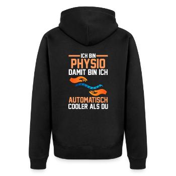 Physiotherapeut Physio - Unisex Premium Bio Zip Hoodie - Schwarz - Hinten - Nico (187cm)