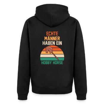 Hobby Horse Steckenpferd Hobbyhorsing - Unisex Premium Bio Zip Hoodie - Schwarz - Hinten - Nico (187cm)