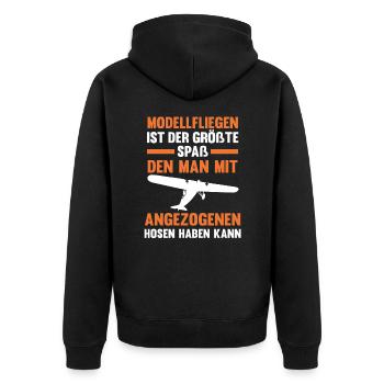 Modellfliegen Modellflieger Modellflug - Unisex Premium Bio Zip Hoodie - Schwarz - Hinten - Nico (187cm)