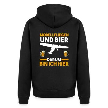 Modellfliegen Modellflieger Bier Modellflug - Unisex Premium Bio Zip Hoodie - Schwarz - Hinten - Nico (187cm)