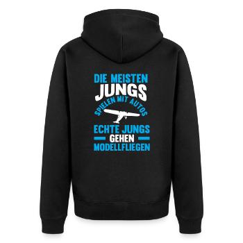 Modellfliegen Modellflieger Modellflug - Unisex Premium Bio Zip Hoodie - Schwarz - Hinten - Nico (187cm)